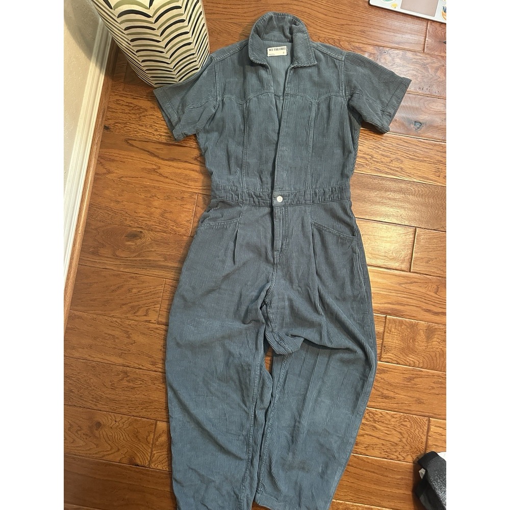 Free People We The Free Corduroy Jumpsuit Size S Slate Blue Short Sleeve
